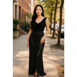 Elisabetta Franchi Sequined Long Black Dress Size 6